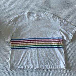 Brandy Melville white rainbow striped tee